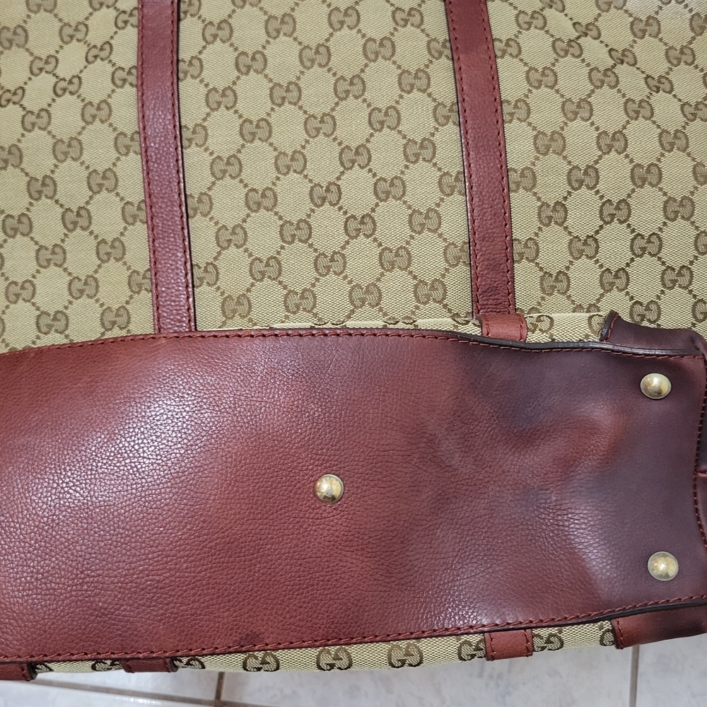 Damaged Gucci Marrakech XL Tote Bag GG Monogram Brown Brick Red Water Da - Picture 8 of 11